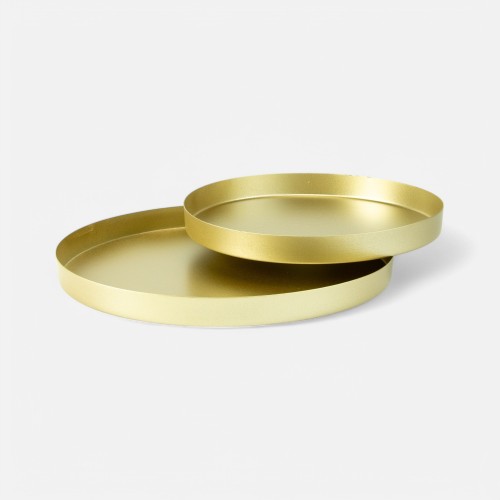Set van 2 metalen dienbladen rond - goud