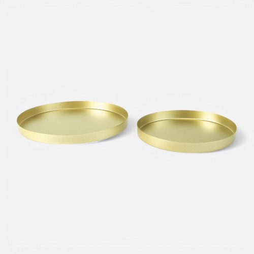 Set van 2 metalen dienbladen rond - goud