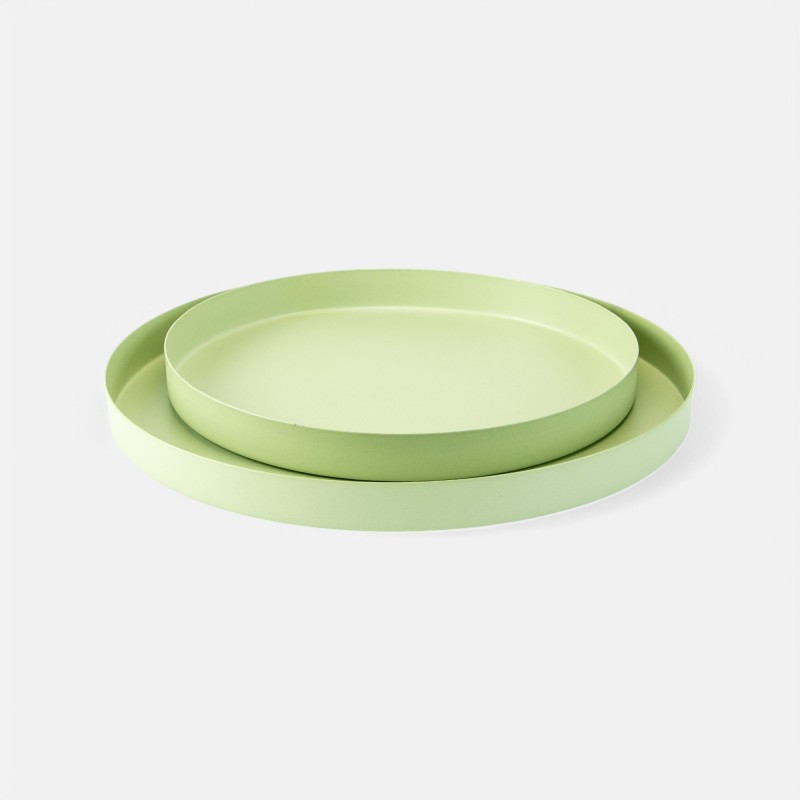 Set van 2 metalen dienbladen rond - zijdegroen