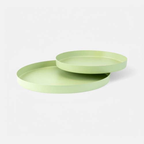 Set van 2 metalen dienbladen rond - zijdegroen