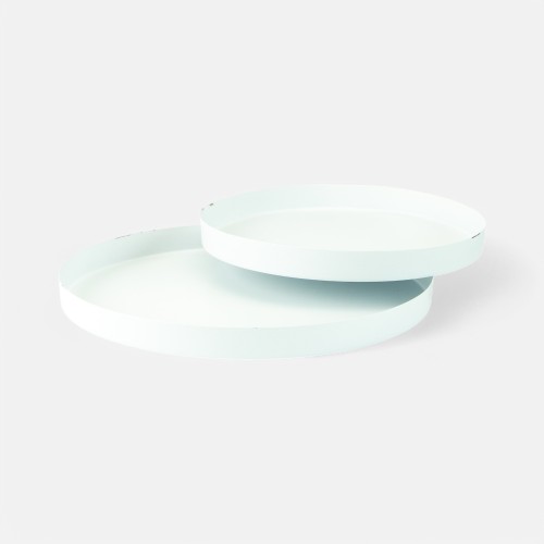 Set van 2 metalen dienbladen rond - Wit