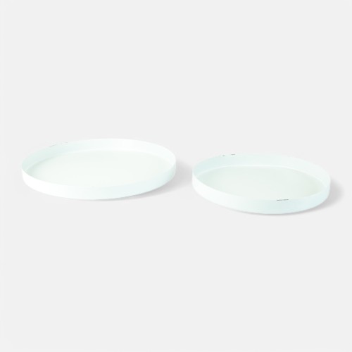Set van 2 metalen dienbladen rond - Wit