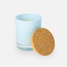 Geurkaars (cederhout) blauw glas met kurkdeksel