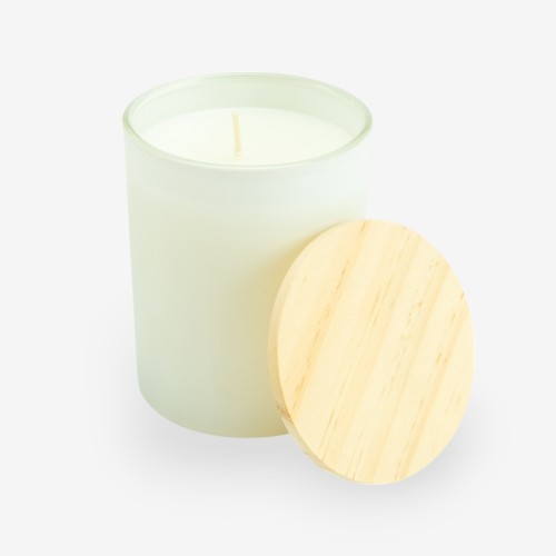 Luxe geurkaars wit met houten deksel - small