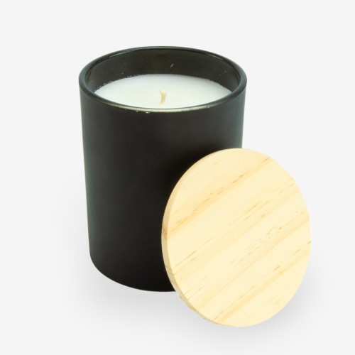 Luxe geurkaars zwart met houten deksel - small
