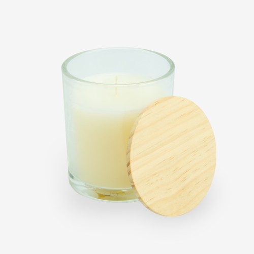 Luxe geurkaars transparant met houten deksel - medium