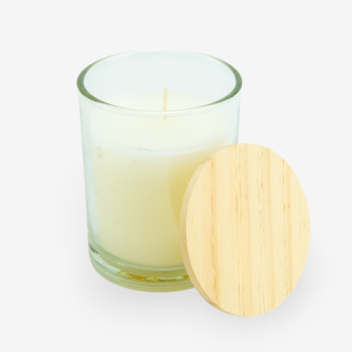 Luxe geurkaars transparant met houten deksel - small