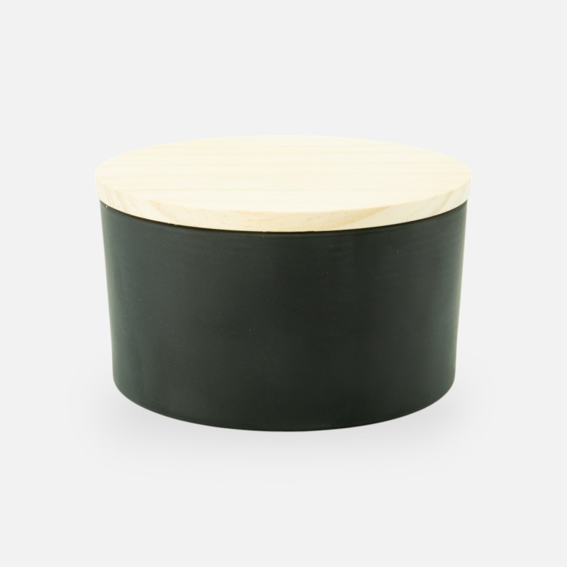 bougie parfumée de luxe avec couvercle en bois – noir effet grivé