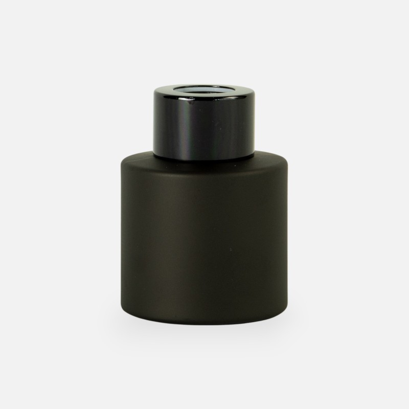 Parfumflesje cylinder 50 ml zwart met zwarte schroefdop