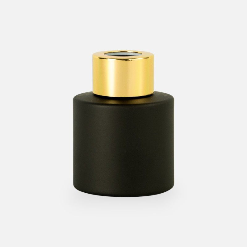 Parfumflesje cylinder 50 ml zwart met gouden schroefdop