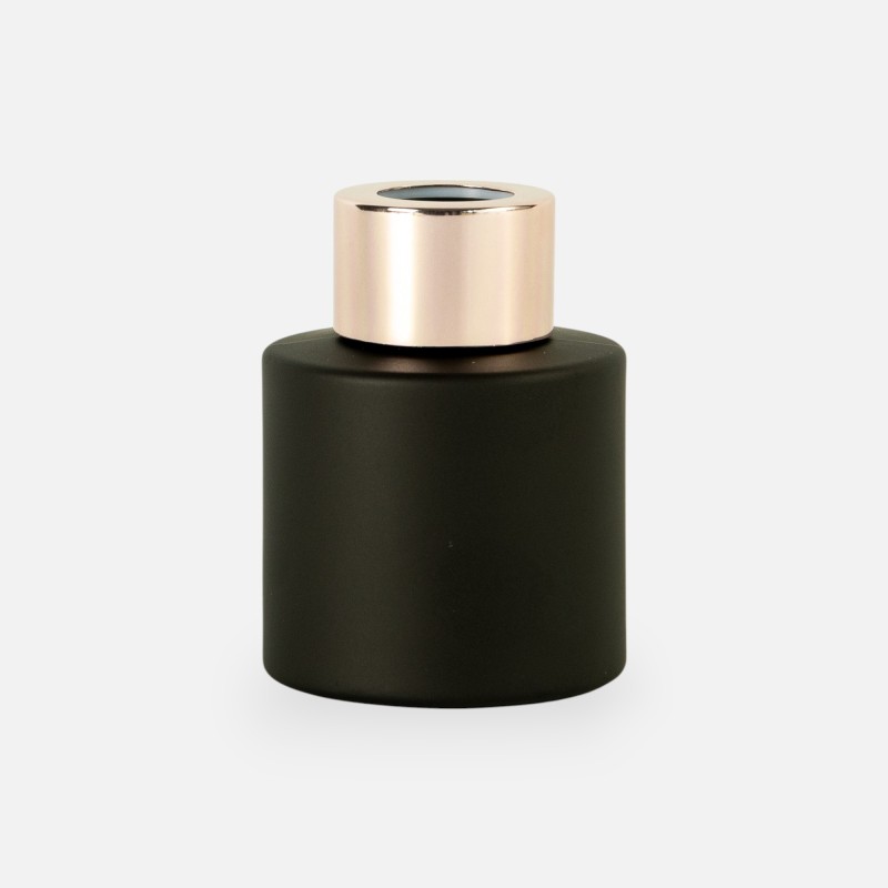 Parfumflesje cylinder 50 ml zwart met "rose gold" schroefdop
