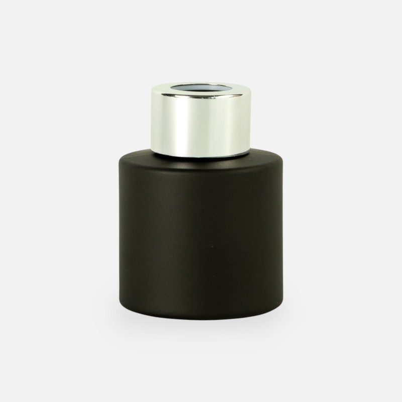 Parfumflesje cylinder 50 ml zwart met zilveren schroefdop