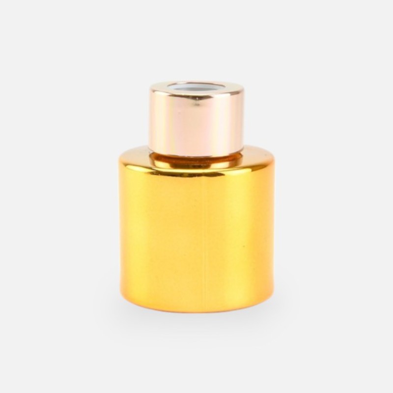 Parfumflesje cylinder 50 ml goud met "rose gold" schroefdop