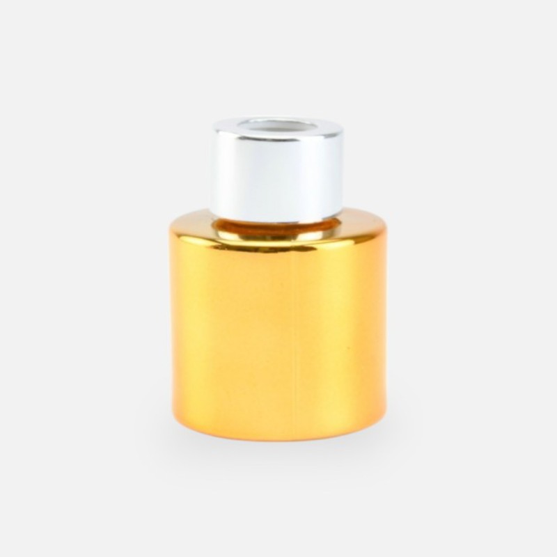 Parfumflesje cylinder 50 ml goud met zilveren schroefdop