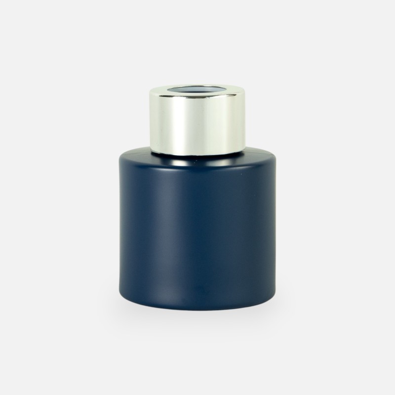 Parfumflesje cylinder 50ml marineblauw met zilveren schroefdop