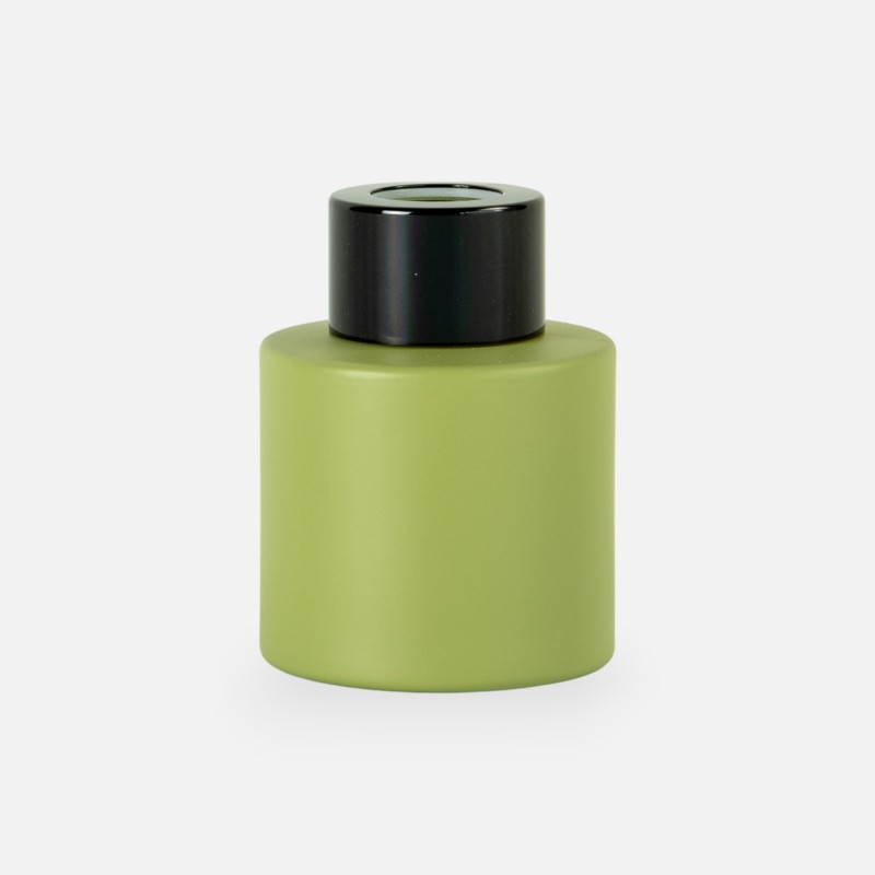 Parfumflesje cylinder 50 ml zijdegroen met zwarte schroefdop