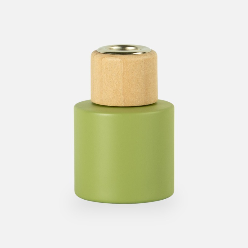 Parfumflesje cylinder 50 ml zijdegroen met houten schroefdop
