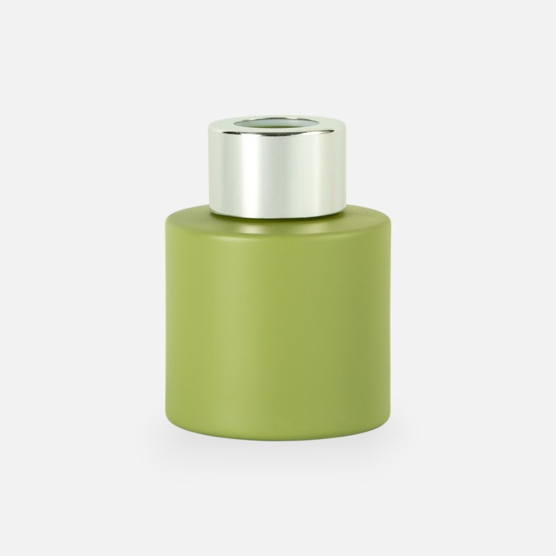 Parfumflesje cylinder 50 ml zijdegroen met zilveren schroefdop