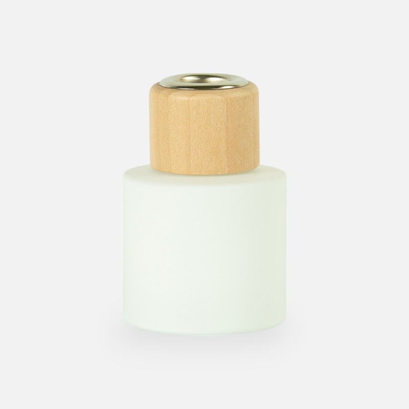 Parfumflesje cylinder 50 ml wit met houten schroefdop