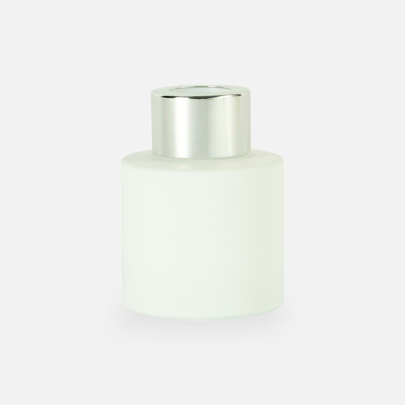 Parfumflesje cylinder 50 ml wit met zilveren schroefdop