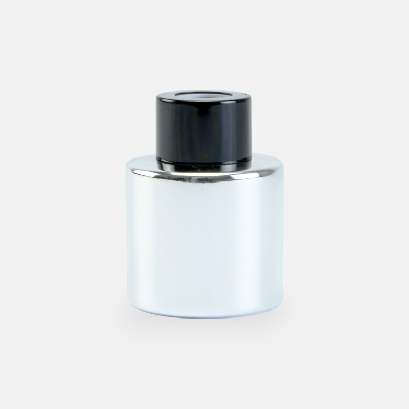 Parfumflesje cylinder 50 ml zilver met zwarte schroefdop