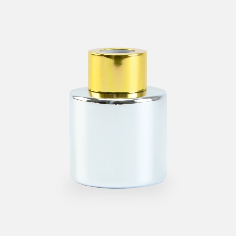 Parfumflesje cylinder 50 ml zilver met gouden schroefdop