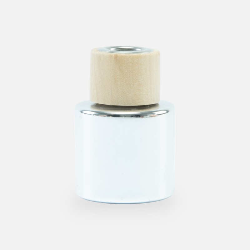 Parfumflesje cylinder 50 ml zilver met houten schroefdop