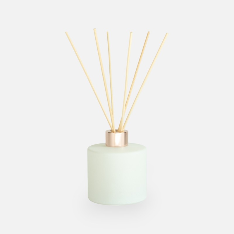 Set parfumfles cylinder 200 ml wit met rose gold schroefdop + geurstokjes