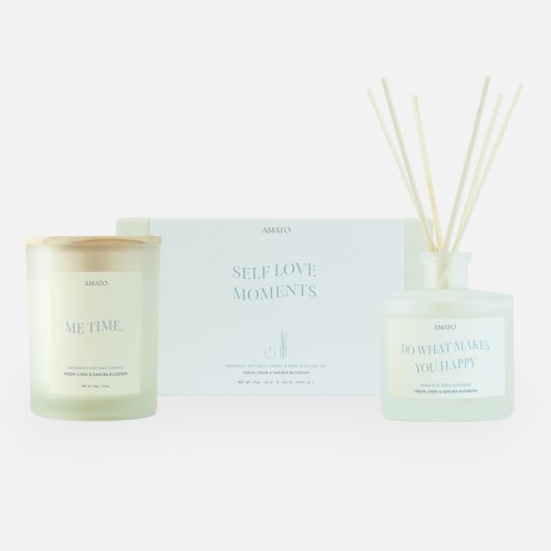 Geschenkset geurkaars & geurstokjes 'self love moments'