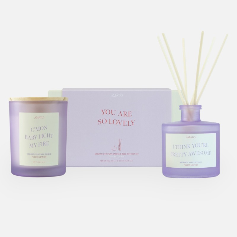 Geschenkset geurkaars & geurstokjes 'you are so lovely'