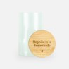 Glazen cylinderpot met geribbelde binnenzijde en houten deksel - 'Happiness is homemade'