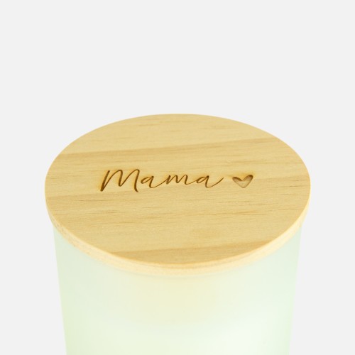 Geurkaars met houten deksel frosted wit - 'mama'