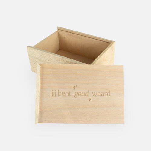 Houten kistje met schuifdeksel - 'Jij bent goud waard'