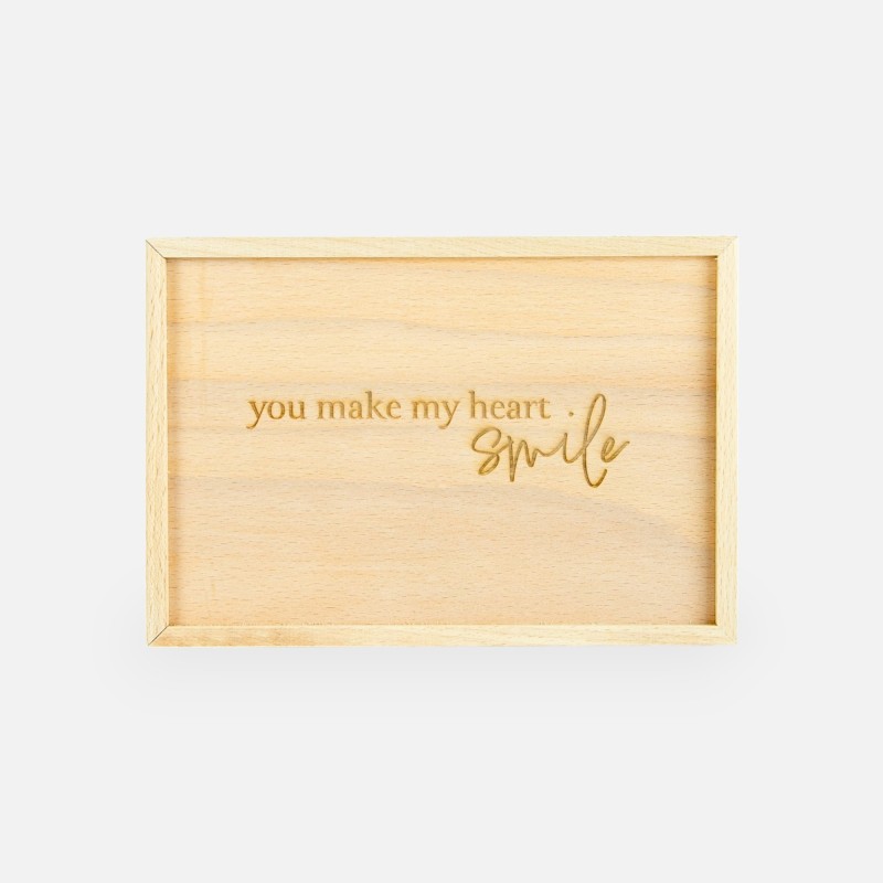Houten kistje met schuifdeksel - 'You make my heart smile'