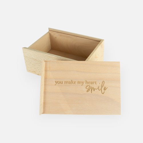 Houten kistje met schuifdeksel - 'You make my heart smile'