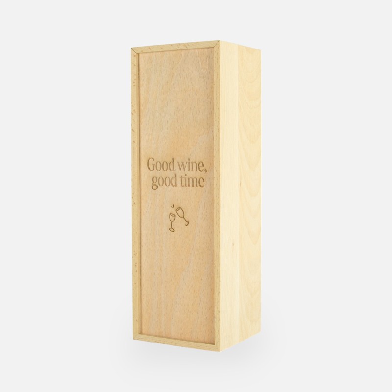 Boîte à vin en bois avec couvercle coulissant - 'Good wine, good time'