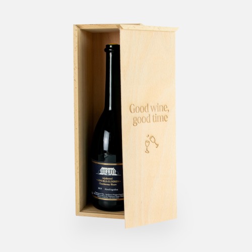 Houten wijnkist met schuifdeksel - 'Good wine, good time'