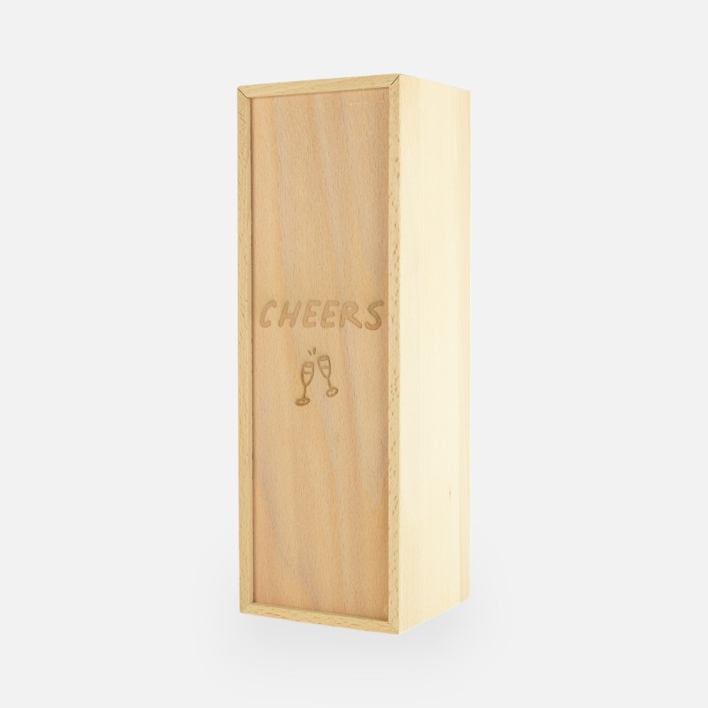 Houten wijnkist met schuifdeksel - 'Cheers'