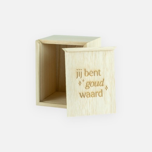 Houten kistje met schuifdeksel - 'Jij bent goud waard'