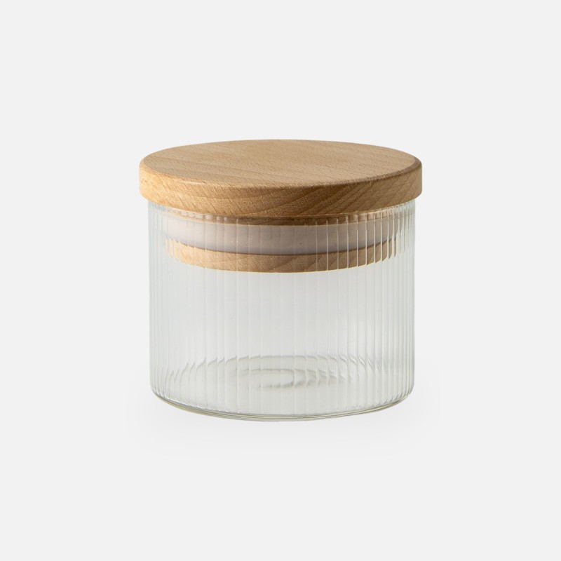 Potje met geribbelde binnenzijde en houten deksel
