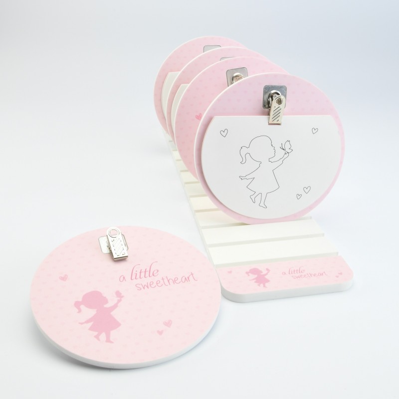 clipbord met kleurblaadjes incl. display meisje roze