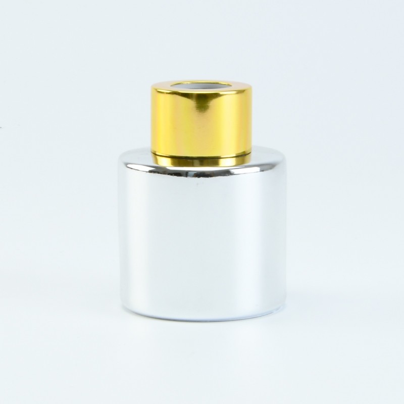 Parfumflesje cylinder zilver met gouden schroefdop - 50 ml