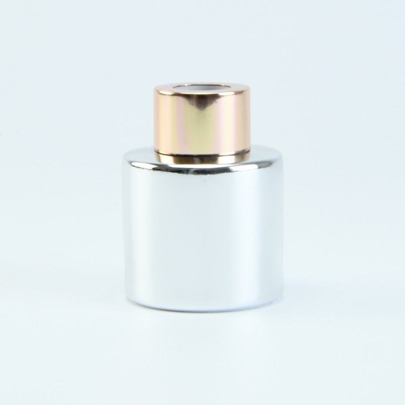 Parfumflesje cylinder zilver met "rose gold" schroefdop - 50 ml