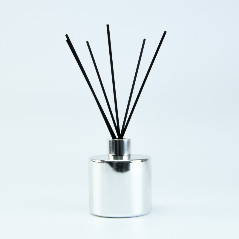 Set parfumfles cylinder zilver met zilveren schroefdop + geurstokjes - 200ml