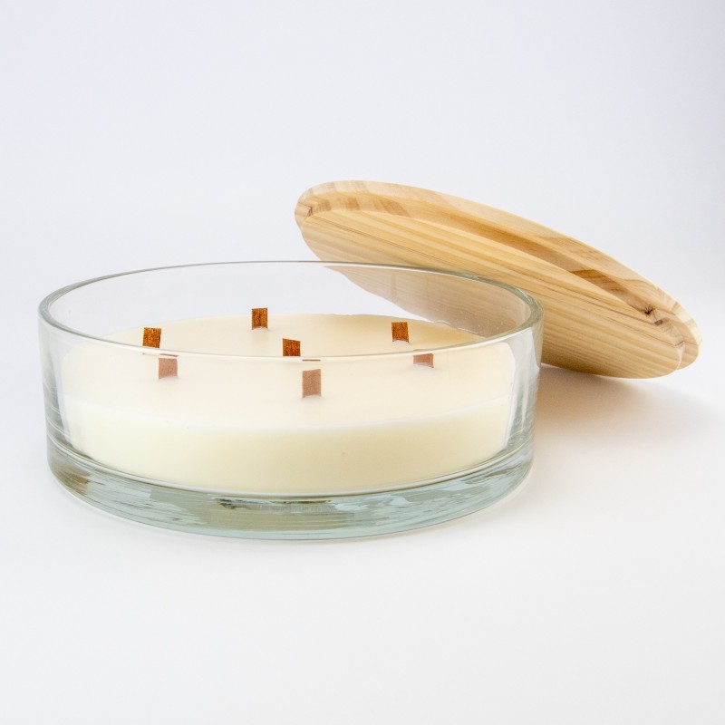 Luxe geurkaars laag transp houten deksel – large D25/H8