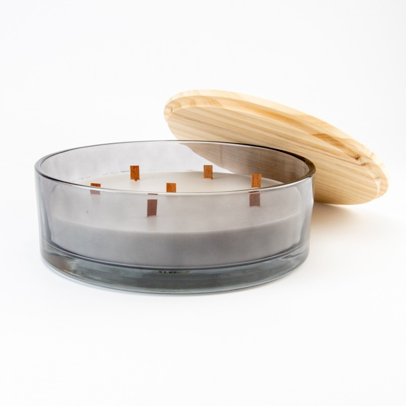 Luxe geurkaars laag grijs getint houten deksel – large D25/H8
