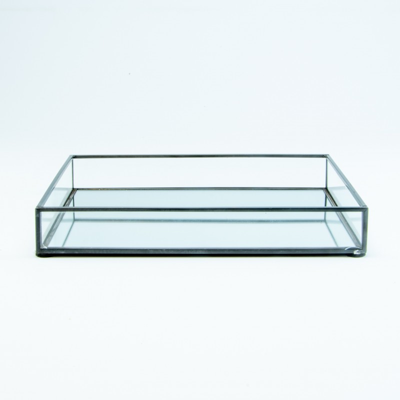 Dienblad rechthoek in glas small - zwart