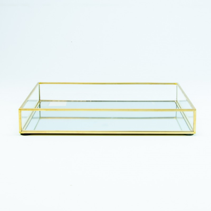 Dienblad rechthoek in glas small - goud