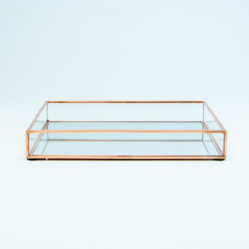 Dienblad rechthoek in glas small - rosé goud