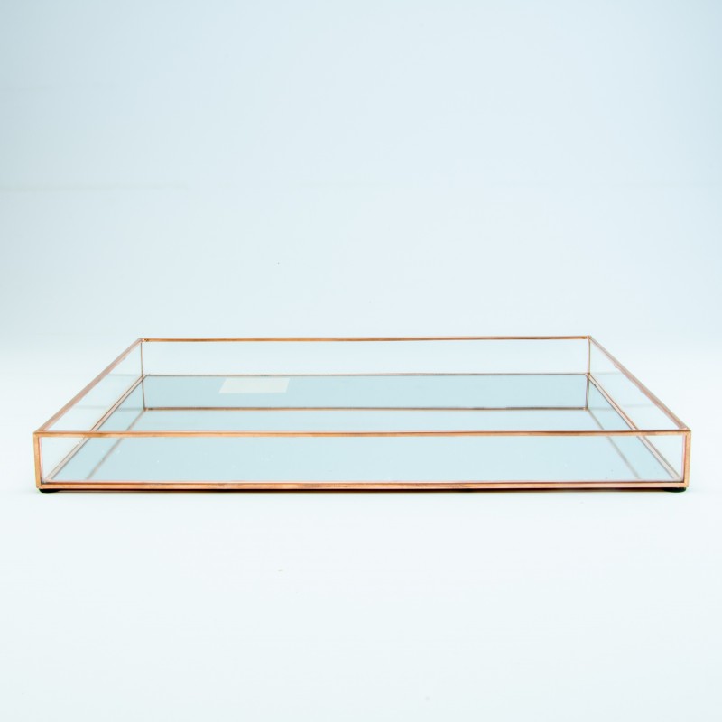 Dienblad rechthoek in glas large - rosé goud